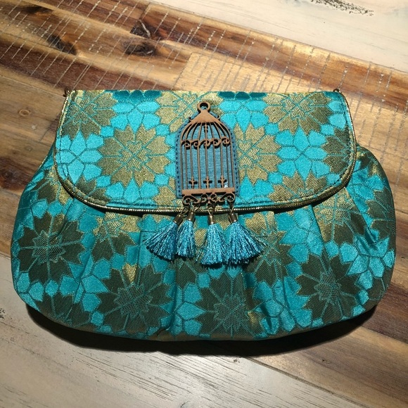 Handbags - Brocade Raw Silk Clutch Party Purse